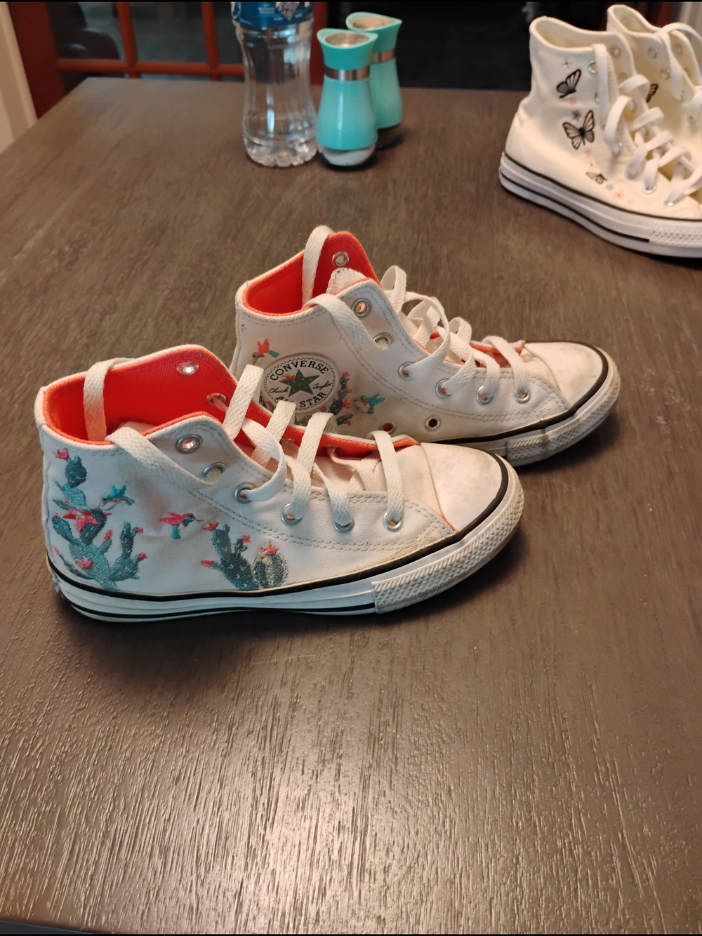 Converse Kids' High-Top Canvas Sneakers - White with Coral Accent